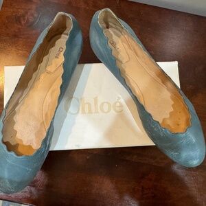 Chloe Womens Scalloped Lauren Ballet Flat in Blue Jean Color Size 41